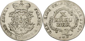 10 Kreuzer 1763, Waldeck Karl August Friedrich 1728-1763, Verzenden, België