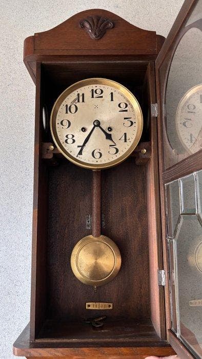 Régulateur - Bois, Laiton, Verre - 1930-1940, Antiquités & Art, Antiquités | Horloges