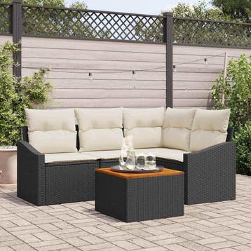 vidaXL Tuinbank Set 5 st Zwart en Crème poly rattan, Verzenden