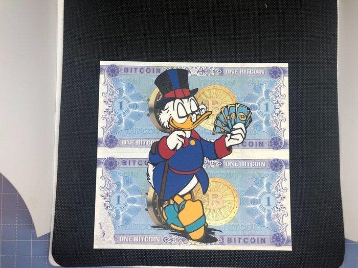 Lee Henderson - Scrooge McDuck Bitcoin Baby, Antiquités & Art, Art | Peinture | Moderne
