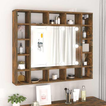 vidaXL Spiegelkast met LED-verlichting 91x15x76,5 cm gerookt, Verzenden