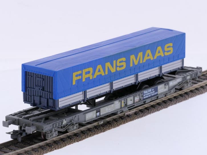 Schaal H0 Roco 46360 Taschenwagen met Frans Maas trailer..., Hobby & Loisirs créatifs, Trains miniatures | HO, Enlèvement ou Envoi