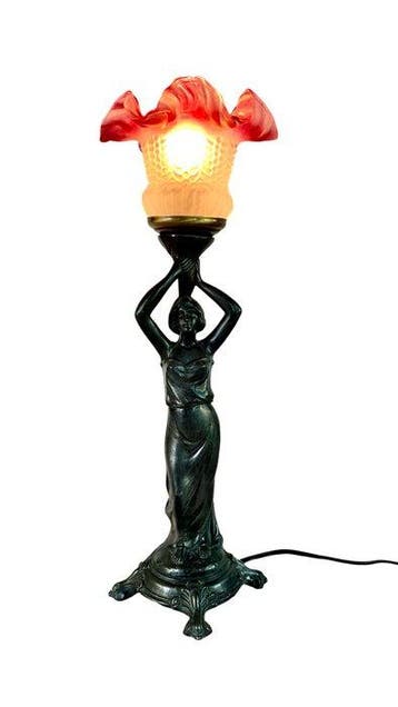 Lamp - Tin, Glas - Ondertekend door L. Goyeau