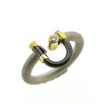 Tricolor ring met diamant; 0,06 ct., Handtassen en Accessoires, Ringen, Overige materialen, Gebruikt, Overige kleuren, Ophalen of Verzenden