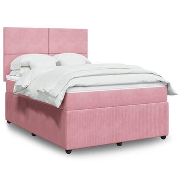 vidaXL Boxspring met matras fluweel roze 140x200 cm, Verzenden, Nieuw
