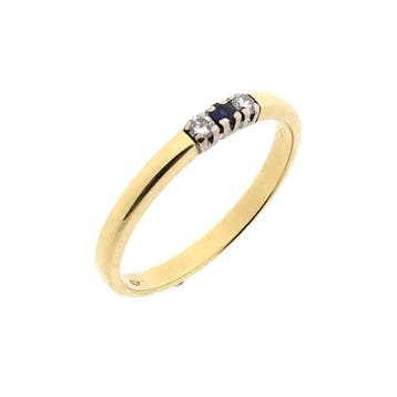 Gouden ring met saffier en diamant; diamant 0,06 ct.; 14..., Handtassen en Accessoires, Gebruikt, Ophalen of Verzenden, 17 tot 18