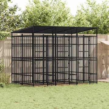 vidaXL Hondenkennel met dak 5,53 m² staal, Verzenden