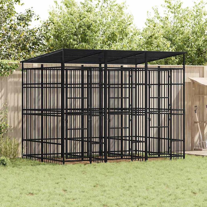 vidaXL Hondenkennel met dak 5,53 m² staal, Dieren en Toebehoren, Hondenbenches, Nieuw, Verzenden