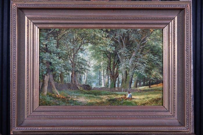 Franse School (XIX-XX) - Sereen Boslandschap met Figuren -, Antiquités & Art, Art | Peinture | Classique