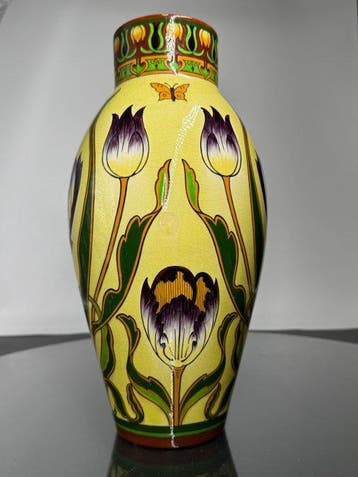 Sarreguemines - Vaas - Creamware - vaas Art Nouveau XXL