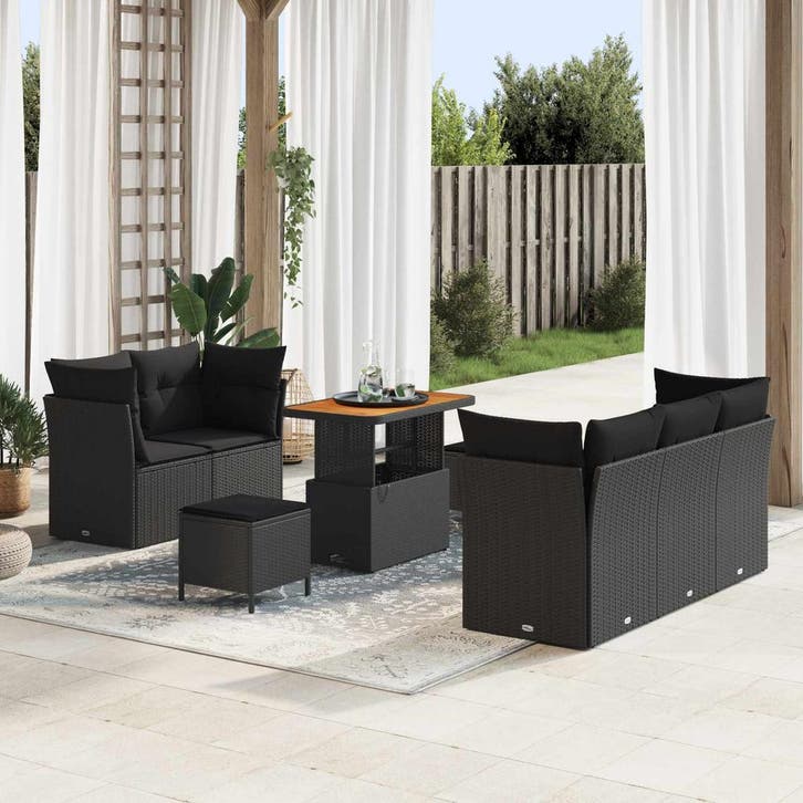 vidaXL Tuinbank Set 8 pcs Zwart Poly riet en gepoedercoat, Jardin & Terrasse, Ensembles de jardin, Envoi