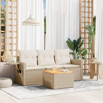 vidaXL 4-delige Loungeset met kussens poly rattan beige, Verzenden, Loungeset