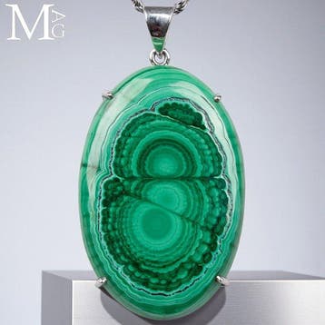 Pendentif en malachite vert émeraude en argent sterling