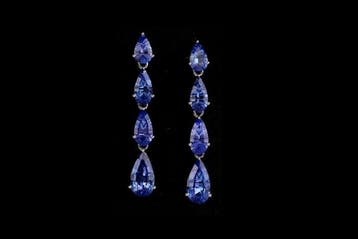 Oorbellen - 14 karaat Witgoud - 9.56ct. tw. Tanzaniet, Nieuw
