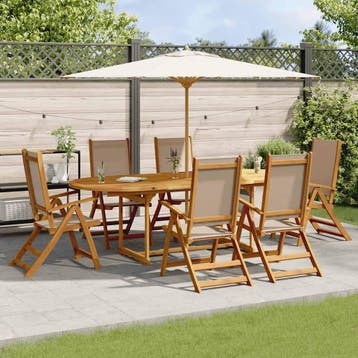 vidaXL 7-delige Tuinset massief acaciahout en textileen, Verzenden, Nieuw, Tuinset
