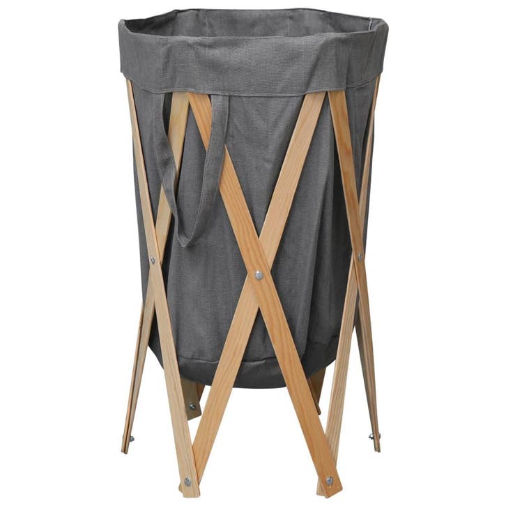 vidaXL Wasmand inklapbaar hout en stof grijs, Maison & Meubles, Accessoires pour la Maison | Autre, Envoi