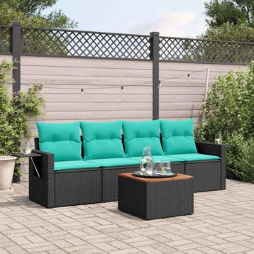 vidaXL 5-delige tuinbankset met kussens van zwart polyrotan, Verzenden
