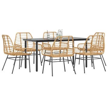 vidaXL 7-delige Tuinset poly rattan glas bruin, Verzenden, Nieuw, Tuinset