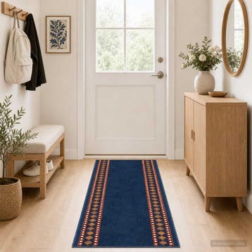 vidaXL Lopers Tapijt FLORNES Geweven Blauw Diamanten 67 x, Verzenden