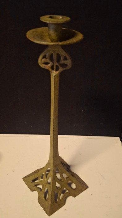 Kandelaar - gepatineerd, Gepatineerd brons - Art Nouveau, Antiek en Kunst, Antiek | Overige Antiek