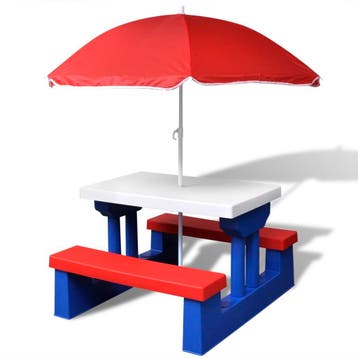 vidaXL Kinderpicknicktafel met banken en parasol meerkleurig, Verzenden, Nieuw