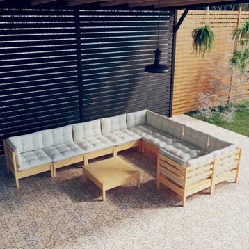 vidaXL 10-delige Loungeset met crèmekleurige kussens, Verzenden, Loungeset