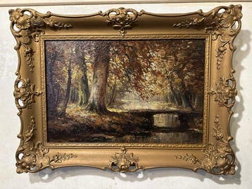 Henk Welther (1885-1947 ) - Bosgezicht in herfst met water