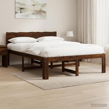 vidaXL Tweepersoonsbed met hoofdbord ROSTOCK Donkerbruin 140, Huis en Inrichting, Verzenden, Nieuw