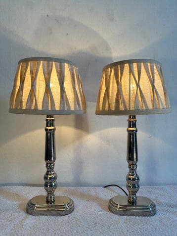 Lampe de table (2) - Hôtel - Chrome, Acier, Textile -