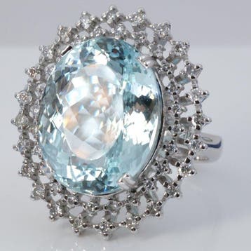 Ring - 18 karaat Witgoud - 16.22ct. tw. Aquamarijn - Diamant, Nieuw