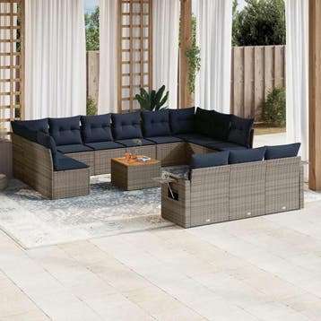 vidaXL 14-delige tuinbankset met kussens, grijs polyrotan, Verzenden, Nieuw