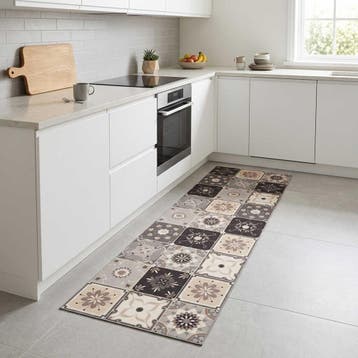 vidaXL Keuken Tapijt Grijs-beige mozaïek 150 x 45 cm 100%, Jardin & Terrasse, Paillassons, Verzenden
