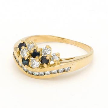 Bague - 18 carats Or jaune - Diamant - Saffier, Nieuw