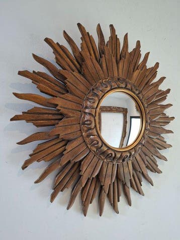 Zonnespiegel LUXE - Spiegel - Hout - Hout! 2 verdiepingen, Antiek en Kunst