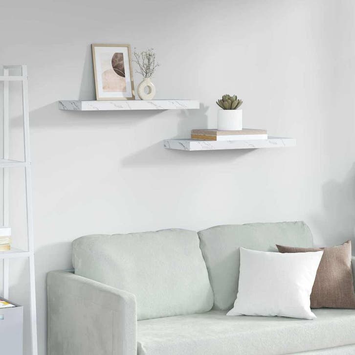 vidaXL Wandplank 2 pcs Wit Marmer 60 x 23,5 x 4 cm Bewerkt, Maison & Meubles, Armoires | Armoires murales, Envoi