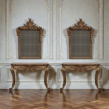 Wandtafel (2) - Verguld hout - Een paar consoles, Antiek en Kunst