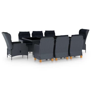 vidaXL 9-delige Tuinset met kussens poly rattan donkergrijs, Verzenden, Nieuw, Tuinset