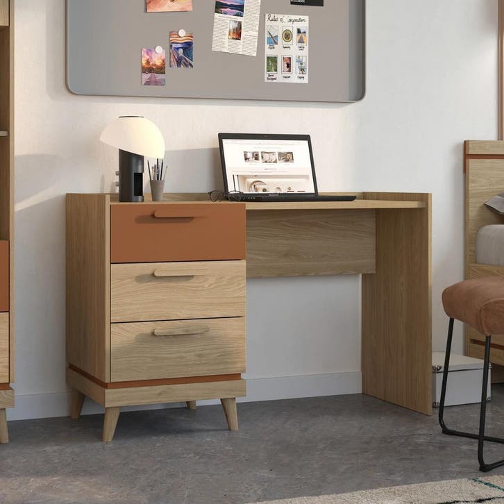 *ACTIE* Bureau Skagen Met 3 Lades - Eiken en Groen, Maison & Meubles, Bureaux, Envoi
