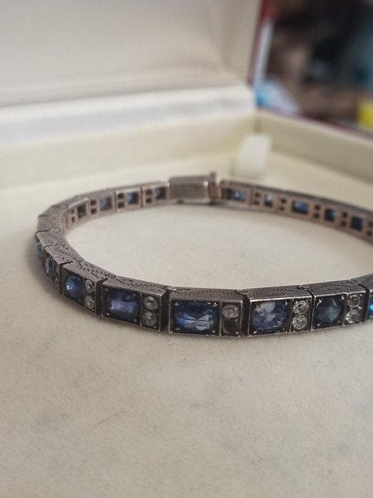 Armband - 18 karaat Zilver, Geel goud - 20.00ct. tw. Saffier, Handtassen en Accessoires, Armbanden