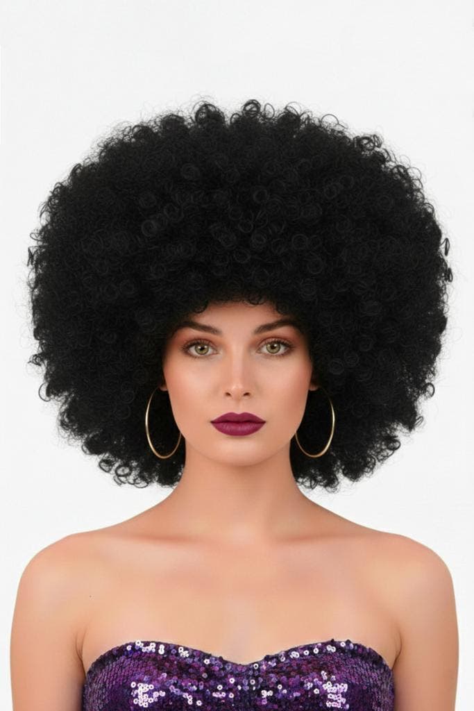 Pruik Afro Zwart Disco met Gratis 2x Haarnetje Afrokapsel Se, Kleding | Heren, Carnavalskleding en Feestkleding, Nieuw, Ophalen of Verzenden