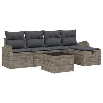 vidaXL Bankstel met kussen met opslag Grijs poly rattan, Verzenden, Nieuw