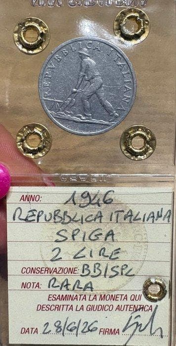 Italië. 2 Lire 1946 Spiga