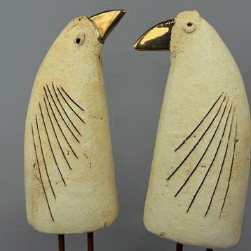 Ewa Budzowska - sculptuur, 2 BIG PARROTS - 30 cm - 24 kt