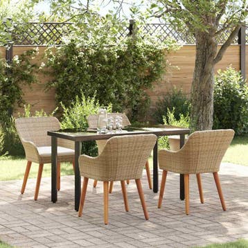 vidaXL Tuin Eettafel Set 5 st Beige poly rattan, Verzenden, Nieuw