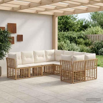 vidaXL Buiten bank set 8 st Natuurlijk en Crème Wit, Tuin en Terras, Verzenden, Nieuw