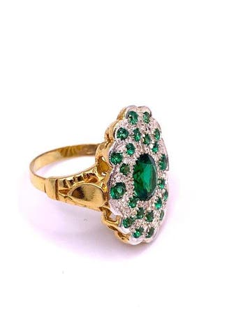 Zonder minimumprijs - Ring - 9 kt. Geel goud, Zilver Smaragd