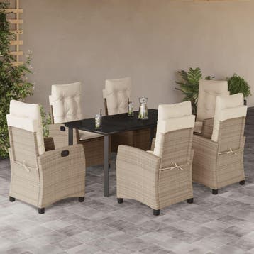 vidaXL 7-delige Tuinset met kussens poly rattan beige, Verzenden, Tuinset