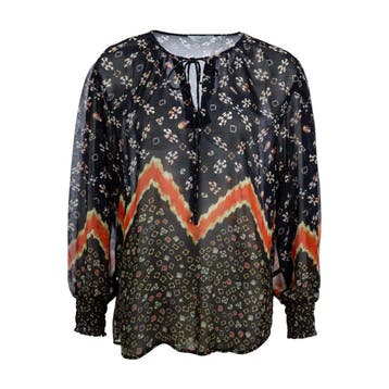 Frogbox • zwarte zig zag blouse • 36, Verzenden