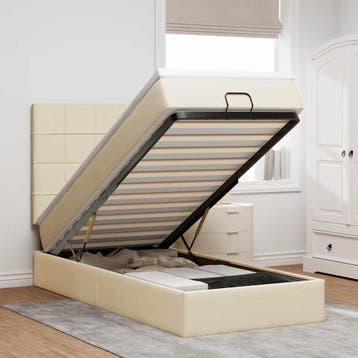 vidaXL Bed poef met matras en LEDs 90x200 cm stof, Verzenden