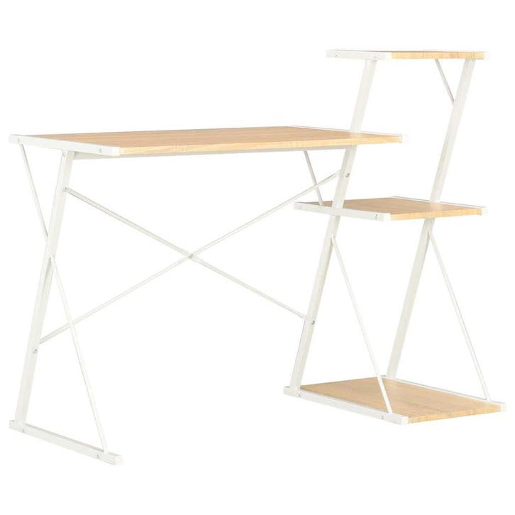 vidaXL Bureau met schap 116x50x93 cm wit en eikenkleurig, Huis en Inrichting, Bureaus, Nieuw, Verzenden